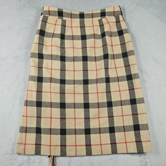 Talbots Skirt Womens 6 Fringe Faux Wrap Outdoor Plaid Preppy Office Fall Brown - Picture 6 of 9